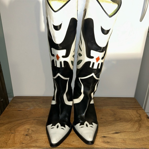 Zara Black and White leather Western Boots made in Spain 7.5 - Picture 5 of 5